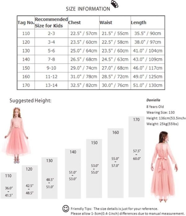 IWEMEK Enfants Fille Robe de Carnaval Princesse Longue en Dentelle avec Bowknot Demoiselle d'honneur Robe de Soirée Mariage Robe de Première Communion Anniversaire Fête Photographie 2-14 Ans – Image 7