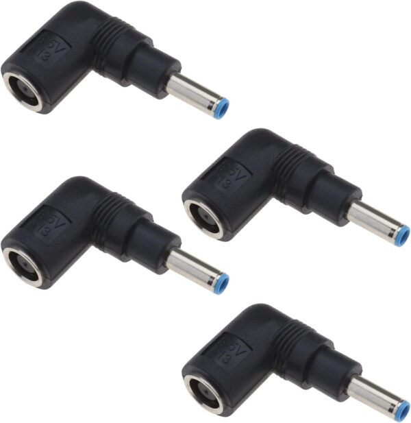 4pcs 4 Adaptateurs Mâles Femelles d'adaptateur d'alimentation DC Compatible avec HP Compatible avec Dell l'adaptateur d'alimentation pour Ordinateur Portable 90 Degrés, Noir