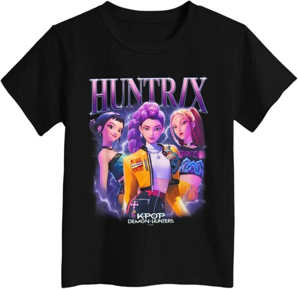 Merch Kpop T-Shirt à Manches Courtes pour Fille Tee Shirt Graphique décontracté T-Shirt d'été à Manche Courte Tee Shirt Manches Courtes pour Fille Garçon Kpop D-Demon H-Hunters Huntrix Huntr/X Te e – Image 3