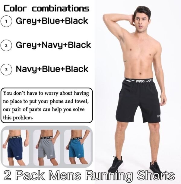Bsrpolry Lot de 3 shorts de course à pied pour homme avec poches zippées, athlétique, léger, respirant, séchage rapide – Image 6