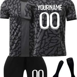 Générique Maillot De Foot Personnalisé Enfant Et Adultes avec Nom Numéro De L'Équipe, Tenue De Sport Garçon Homme Cadeau Vêtements De Football Strips Tee Shirt Personnalisable Short avec Chaussette