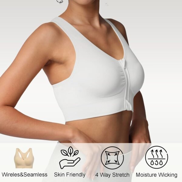 Lemef Soutien-gorge de sport à fermeture éclair sur le devant - Soutien-gorge de compression post-opératoire sans fil pour femme - Dos nageur – Image 5