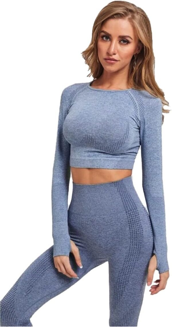 DONYKARRY Ensemble De Vêtements De Sport sans Couture pour Femme, Pantalon à Manches Longues, Pantalon De Yoga, Entraînement Sportif, Haut Court avec Trou pour Le Pouce – Image 6