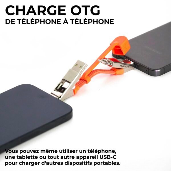 Rolling Square inCharge XS - Porte Clé avec Câble Usb C Charge Rapide 240W, Chargeur Usb C Universel 4 en 1 avec Cable Usb C/A, Cable Usb C vers Lightning et Aimant N52, Orange – Image 6