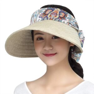 JIAHG Casquette Visière Sports Femme été Visière de Soleil Imprimé Chic Casquette Bord Large Haut Vide Anti-UV Protection Solaire Chapeau de Soleil Réglable pour Voyage Camping Randonnée Cyclisme