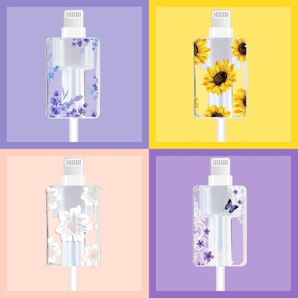 4 Pièces Protecteur de Câble de Chargement avec Fleurs Mignonnes, Protecteur de Câble Mignon pour le Chargeur Type-c de l'iPhone, Protecteur de Câble Léger – Image 6