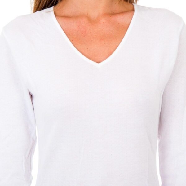 Playtex T-Shirt Femme Col V Thermique 100% Coton Manches Longues Thermal Natural x1 – Image 2