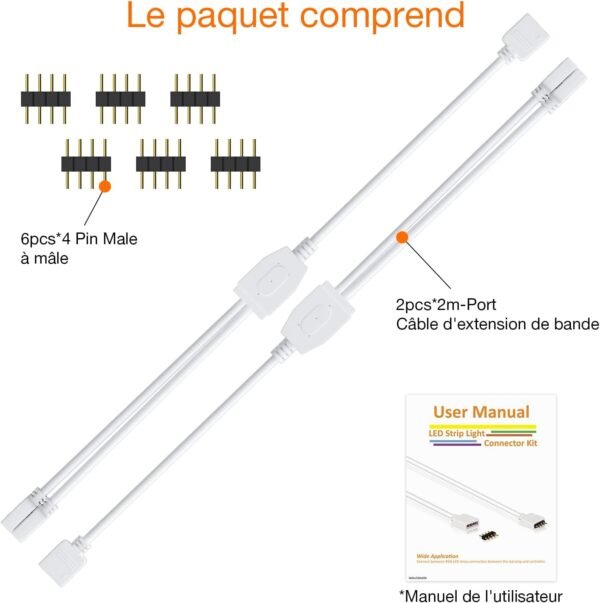REDTRON Kit de connecteurs pour ruban LED, 2pcs Séparateur de Bande LED 4 Broches 1 à 2 Câble Diviseur Connecteur à 4 Broches pour ruban LED RVB 5050 3528 2835 Accessoires de DIY – Image 6