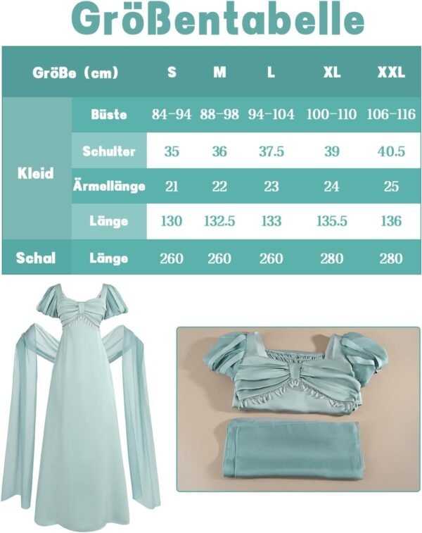 Fiamll Regency Robe pour femme, taille empire, style Renaissance, avec gants et écharpe, robe de bal, de thé, de soirée – Image 5