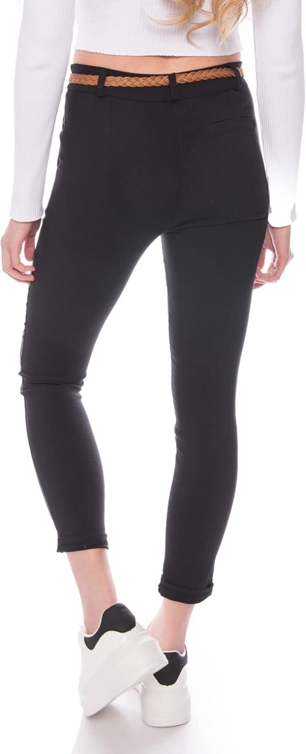 Kendindza Pantalon chino stretch pour femme avec ceinture Pantalon en tissu élégant long – Image 3