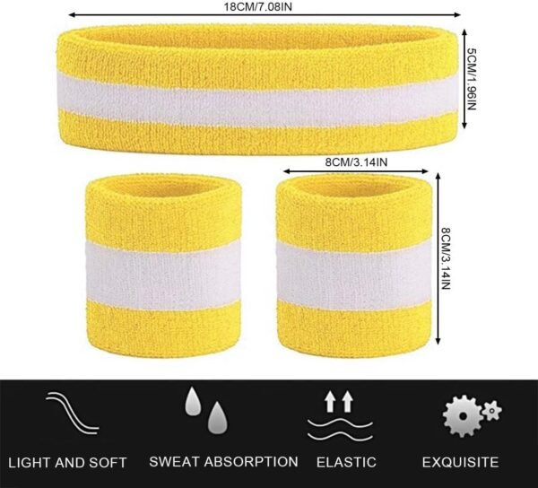 XPEX Sweatband Head Sport Striped Sweatband Set Sport Headband Bracelet (1 Bandeau et 2 Bracelets) Set Sweatbands pour Hommes et Femmes athlétiques – Image 3