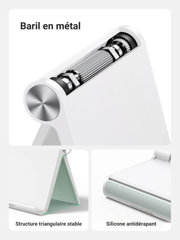 UGREEN Support Tablette Réglable Bureau Pose Tablette Téléphone Portable Pliable Compatible avec iPhone 17 Pro Max Air 16 15 14 iPad Pro Air Mini Galaxy Tab A11 S11 Lite Galaxy S25 Ultra S24 (Blanc) – Image 5