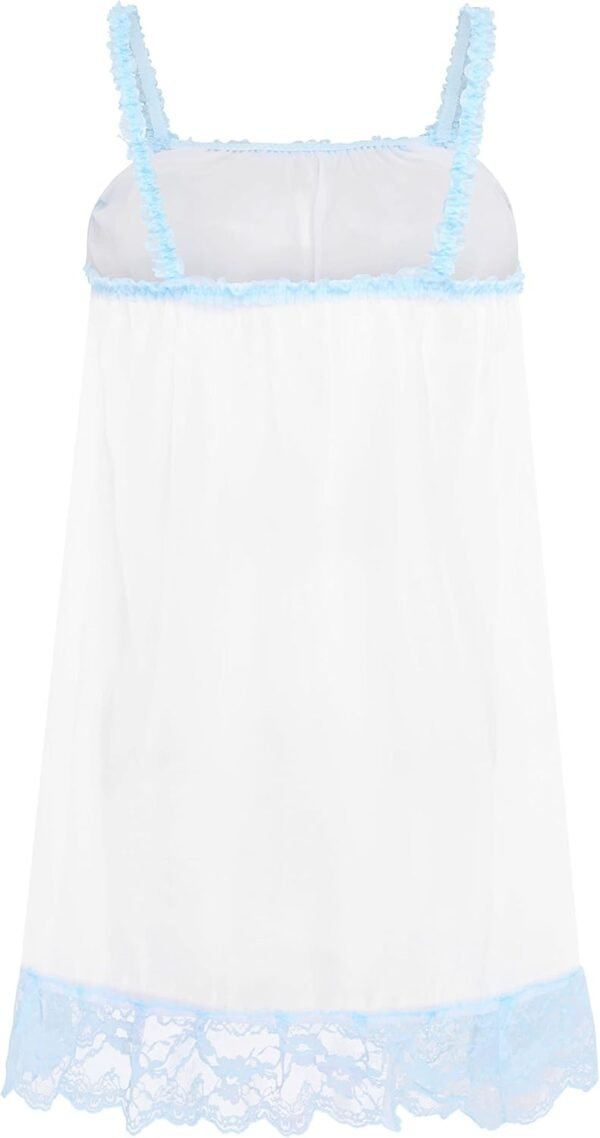 Satini Lingerie Transparente efféminé Nuisette Volants Froufrou Dentelle Slip Complet Vêtements de Nuit – Image 2