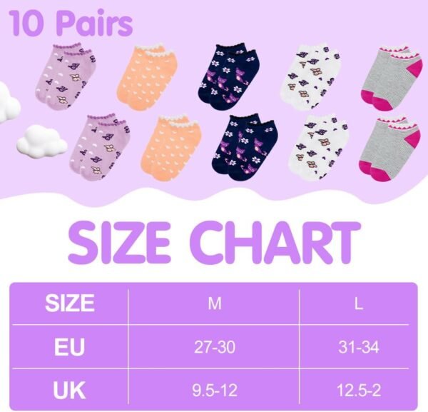 HAGOT 10 Paires Chaussette Fille, Chaussettes Baskets Enfants, Soquette Enfants Coton et Respirantes, Colorées – Image 2