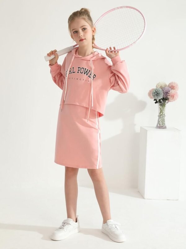 ESHOO Tenue 2 pièces pour filles - Pull à capuche - Haut caraco - Robe moulante et sweat à capuche - Pour l'automne et l'hiver – Image 5