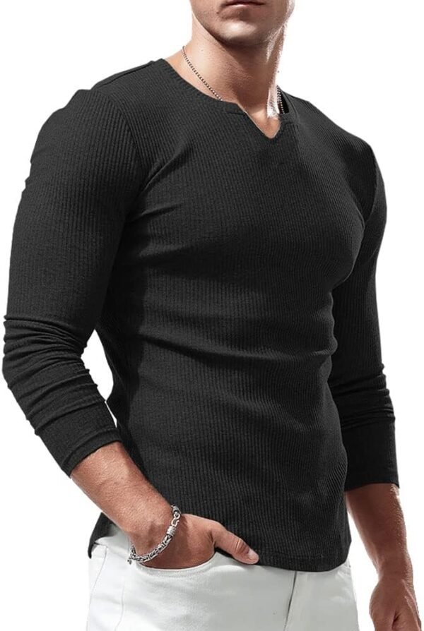 Lehmanlin T-Shirt de Sport à Manches Longues pour Homme, Col en V Extensible, Coupe Musclée, sous-vêtement Décontracté, T-Shirt Thermique Léger pour Homme