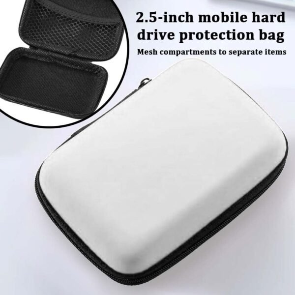 Coque pour disque dur externe, Sac de Disque Dur pour 2.5'' disque dur, Portable HDD SSD Étui case, Compartiments Intérieurs avec Proche Filet, Disque dur Protection Sac Antichoc Rigide Coque, Blanc – Image 4