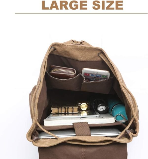 Rufun Sac à Dos en Toile Cartable Vintage pour Ordinateur Portable Daypack Randonnée Voyage Grande capacité Sac Unisexe – Image 5