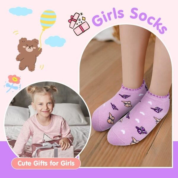 HAGOT 10 Paires Chaussette Fille, Chaussettes Baskets Enfants, Soquette Enfants Coton et Respirantes, Colorées – Image 6