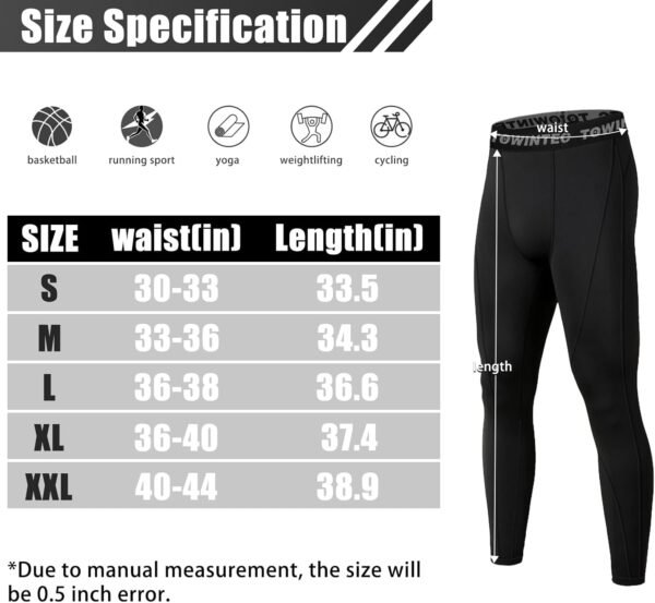 Towintec Pantalon de Compression pour Hommes Séchage Rapide Baselayer Long Sport léger Respirant Leggings Pantalon de Course Tight et Extensible Caleçons de Collant Basketball Fitness Jogging – Image 3