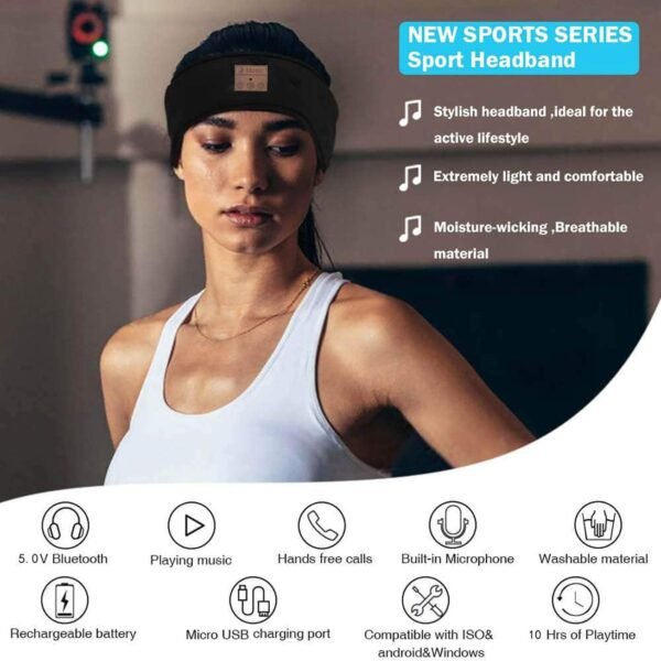 Bandeau Bluetooth Sommeil,Casque de Sommeil Bandeau Bluetooth,Bandeaux de Sport avec Haut-Parleur Mince, Bandeau Casque Bluetooth pour Dormir, Voyager, Courir, Méditer – Image 2