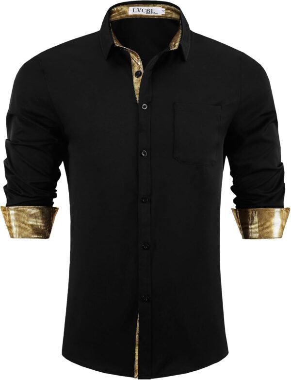 LVCBL Chemise habillée à manches longues pour homme - Contraste intérieur - Décontracté - Classique - Chemise boutonnée