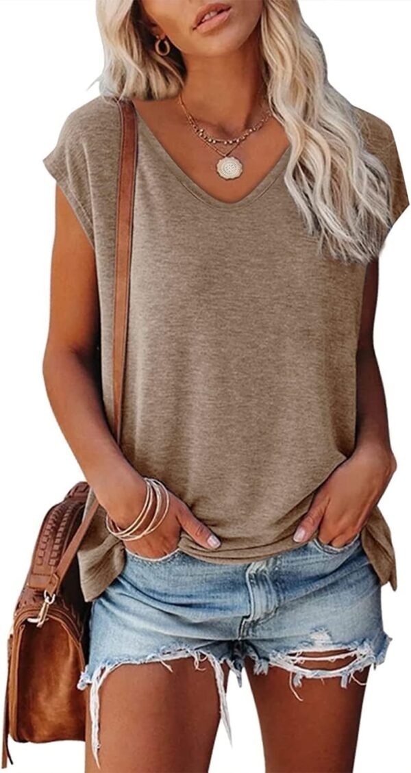 FANGJIN Tee Shirt Femme Col V Manches Courtes Grande Taille Chic Ete Top
