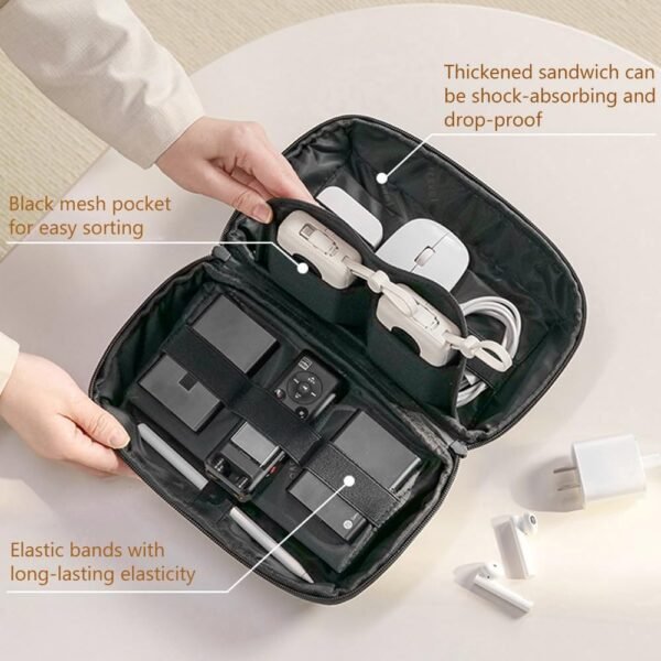 Kaxich Étui Rigide de Voyage pour Accessoires Électroniques, Organisateur Accessoires Électroniques Sac Câble Portable pour Disque Dur Externe, Chargeur, Adaptateurs, Cartes Mémoire, Câble USB (Beige) – Image 2