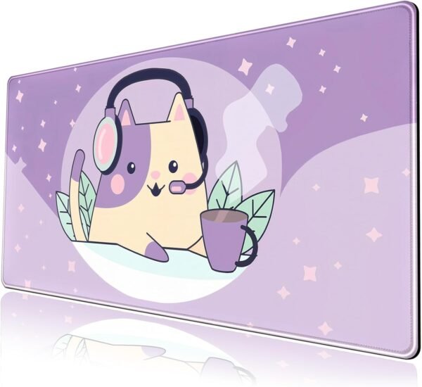 Mechanical Cattle Kawaii Tapis de Bureau Motif Chat de l'espace Violet - Grand Tapis de Souris XXL - Tapis de Souris Long pour Clavier de Jeu - 80 x 40 cm - Accessoires de Bureau Mignons pour Filles