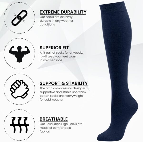 HiFEN® Lot de 6 paires de chaussettes hautes en coton extra longues et lisses pour femme/fille – Image 5