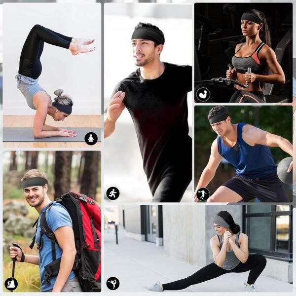 Bandeau de Sport Extensible pour Homme et Femme 4 pcs Bandeau Anti-Transpiration, Elastique Antidérapant Anti-Humidité Sports Hairband, Sportband pour Ski Course à Pied Yoga Gym – Image 7