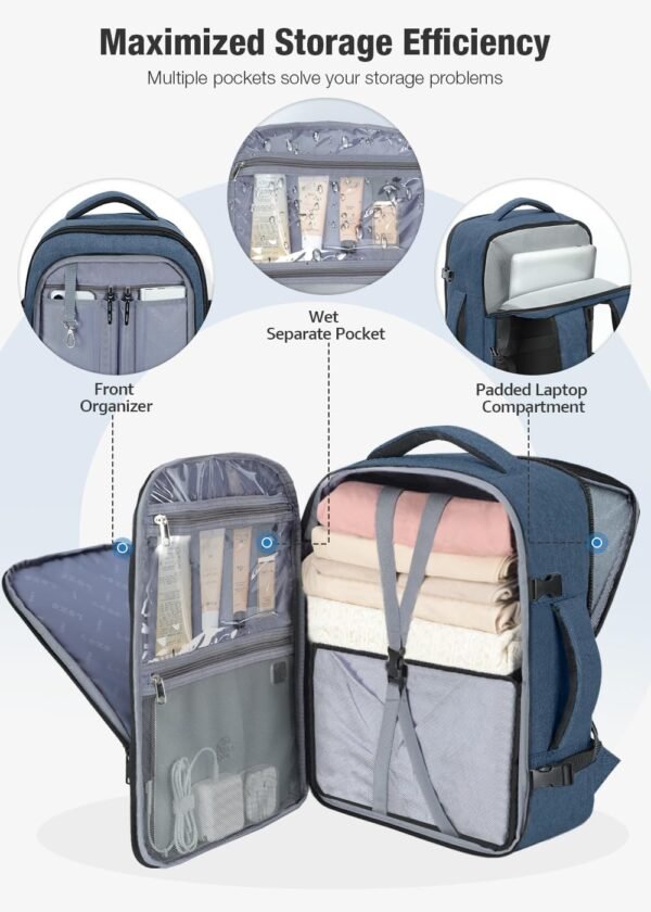 Lekespring Sac à Dos Voyage Cabine Ryanair 40x20x25, Sac à Dos Ordinateur Portable 14 Pouces pour Homme Femme avec 6 Sacs d'Organisation – Image 5