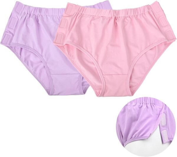 Lot de 2 slips de sous-vêtements adaptatifs faciles pour femme avec fermeture Magic Stick pour patients, personnes âgées.