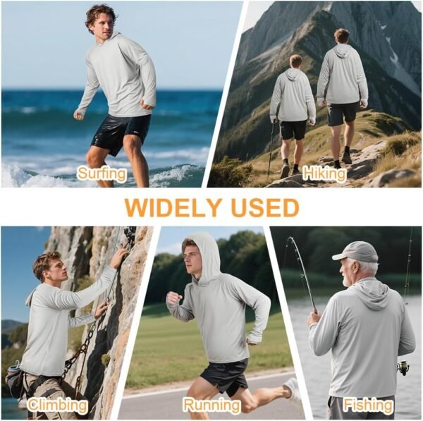 DiULi Veste Anti-UV Homme à Capuche - Manches Longues Respirantes UPF50+, Léger & Rapide Séchage, Parfait pour Randonnée, Voyage et Sport – Image 6