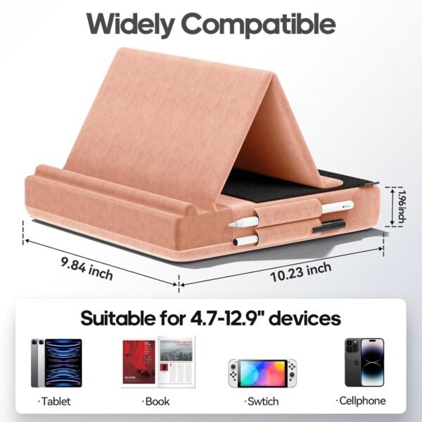 KDD Coussin de Support pour Tablette, Coussin Tablette à Angle Réglable, Porte ipad Pliable, Support iPad Lit avec Support de Stylet pour ipad Pro 12,9 10.5 11 Air Mini, Téléphones, Livres, Pêche – Image 4
