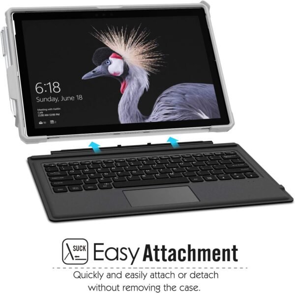 MoKo Coque Compatible Avec Microsoft Surface Pro 7 / Pro 6/Pro 5/Pro 2017/Pro 4/Pro LTE, Étui de Protection Robuste Tout-en-Un avec Porte-Stylo, Bracelet, Compatible Avec Clavier QWERTY - Gris Argenté – Image 6