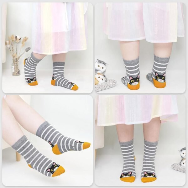 ZFSOCK Chaussettes Fantaisie Filles Enfant: Socquettes en Coton Chat Animal Motif Drôles Rigolotes Mignon Sans Couture 2-11 Ans 5 Paire – Image 6