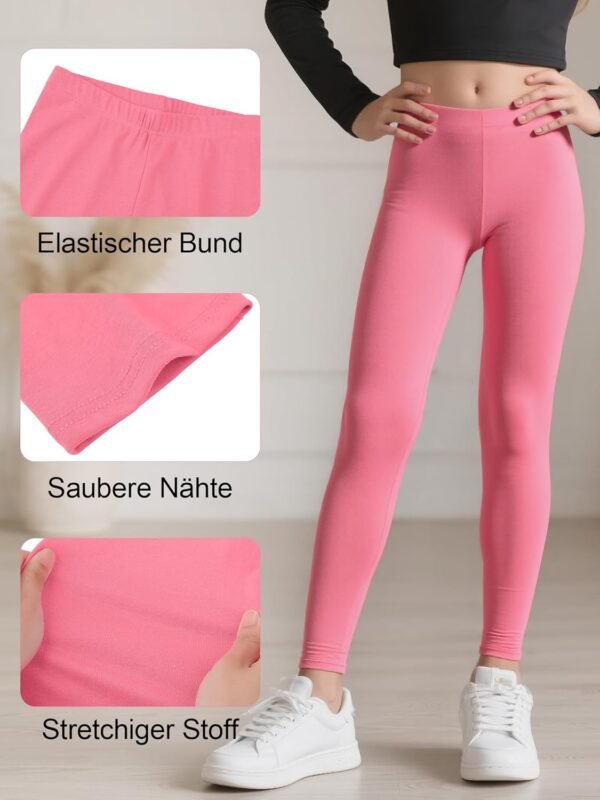 Ruisita Lot de 4 leggings en coton doux, respirants, extensibles, pour le sport, le yoga, les enfants, taille 110-164 – Image 3