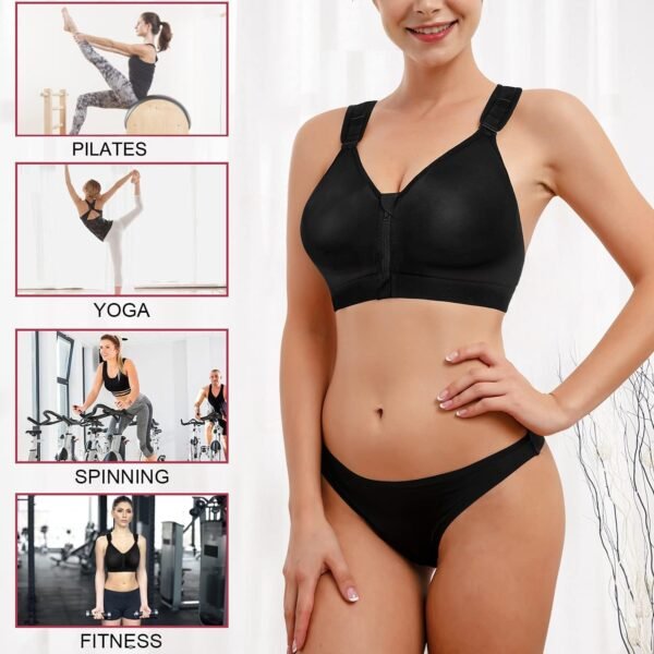 Bafully Soutien-Gorge de Sport Post-opératoire Brassière Femme Zippée Avant Zipper Lingerie Fermeture Devant pour Fitness Jogging Yoga – Image 4