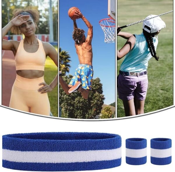XPEX Sweatband Head Sport Striped Sweatband Set Sport Headband Bracelet (1 Bandeau et 2 Bracelets) Set Sweatbands pour Hommes et Femmes athlétiques – Image 7