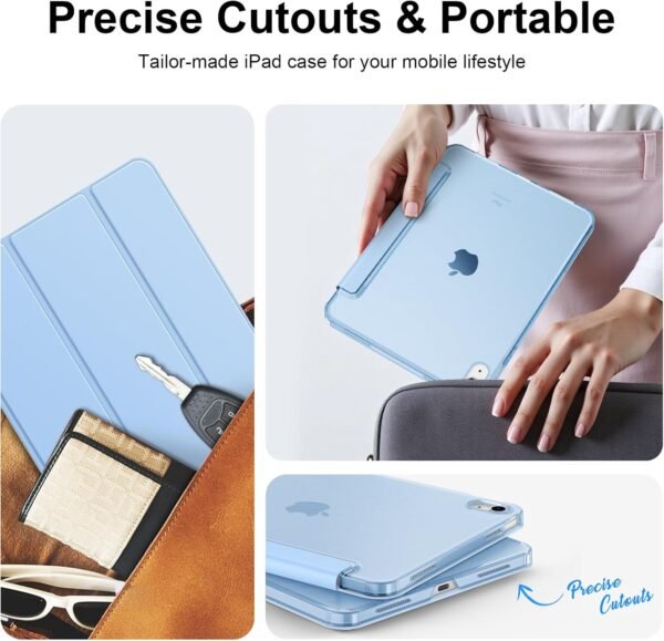 FINTIE Coque pour iPad (A16) 11 Pouces 11ème Génération 2025, iPad 10ème Génération 10.9 Pouces 2022 - Coque Arrière Rigide Transparente Givrée, Housse Fine Légère Etui Pliable, Bleu Ciel – Image 6
