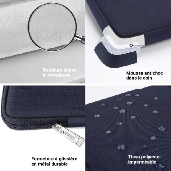 TECOOL 13,3 Pouces Housse Compatible avec MacBook Air 13 13,6 M1 M2 M3 M4(2010-2025), MacBook Pro 13(2012-2022), MacBook Pro 14 (2021-2024), Pochette 13 Ordinateur Portable Sac, Bleu Foncé – Image 4