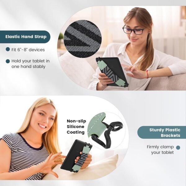 MoKo Dragonne de Sécurité pour 6-8" Kindle eReaders Fire Tablet - Kindle/Kobo/Voyaga/Lenovo/Sony Kindle E-Book Tablet, Sangle Haute-Élastique Polyvalente Légère Support Antidérapante, Menthe Verte – Image 5