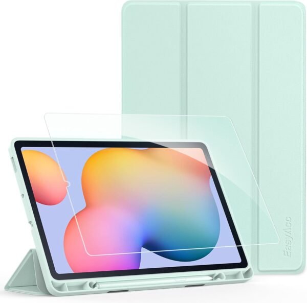 EasyAcc Étui pour Samsung Galaxy Tab S6 Lite 10,4 Pouces 2024/2022/2020 avec Verre Trempé - Ultra Mince vec Couvercle Léger Étui en Cuir PU pour Tablettes (l'herbe Verte)