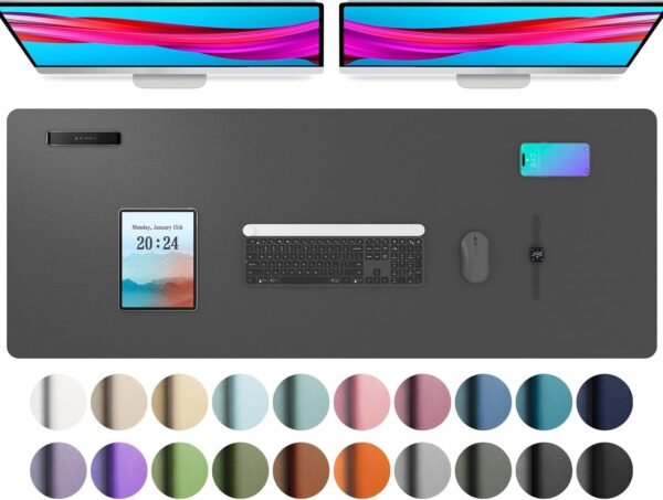 Aothia Sous-main, tapis de bureau en cuir PU, tapis de souris, protection de bureau antidérapante, bloc-notes de bureau étanche pour le bureau et la maison (122x43cm, Gris)