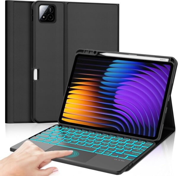 IVEOPPE Clavier Xiaomi Pad 7/7 Pro 11.2" 2025 avec Trackpad, Coque Clavier avec Touchpad, Eclairage 7 Couleurs, Rechargeable AZERTY Détachable pour Xiaomi Pad 7/7 Pro 11.2" 2025, Noir