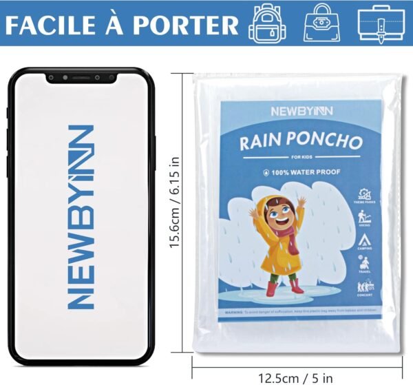 Newbyinn Poncho Pluie Imperméable, 6 Pièces adulte, 4 Pièces enfant, cape de pluie capuche femme homme velo randonnée camping festival – Image 4