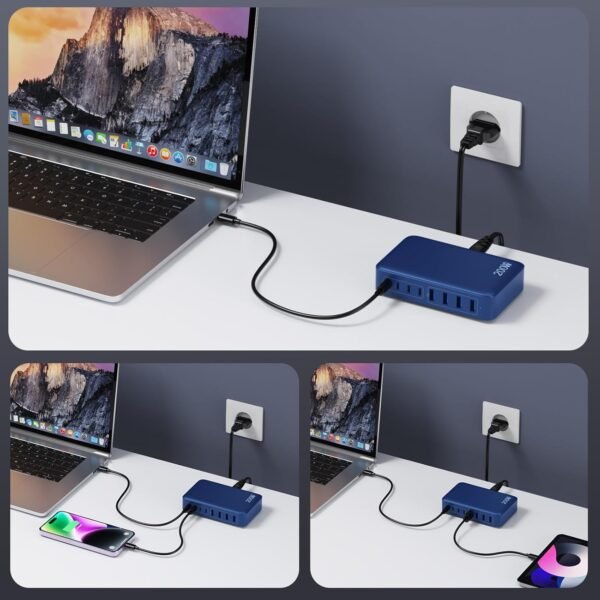 200W Chargeur USB C, Chargeur Rapide avec GaN III Tech, 8 Ports PD QC PPS Prise Multiple, 65W Adaptateur Chargeur Laptop Compatible avec MacBook Pro/Air Laptop, iPhone, iPad Pro, Galaxy, SteamDeck – Image 2