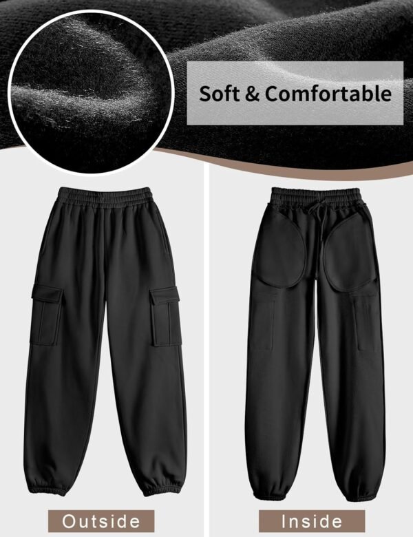 heekpek Pantalon Cargo pour Femme Pantalons de Jogging en Coton Doublé de Polaire Pantalon Large à Taille Haute Automne Hiver Vêtements de Sport pour Le Yoga, Le Fitness – Image 5