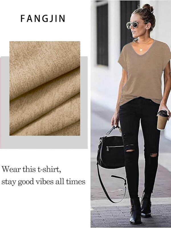 FANGJIN Tee Shirt Femme Col V Manches Courtes Grande Taille Chic Ete Top – Image 3